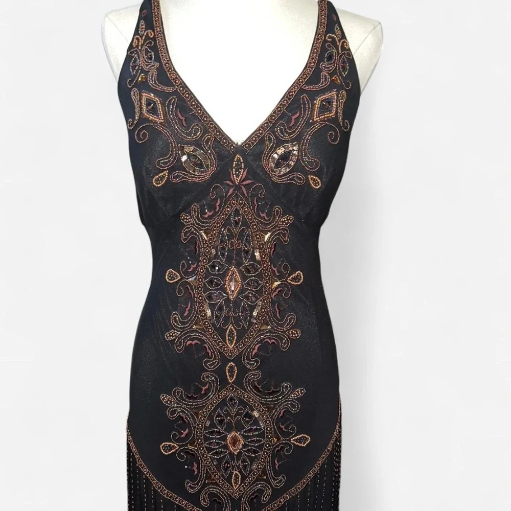 Vintage Cachè Chic Black and Brown Embellished Evening Gown - Picture 7 of 12